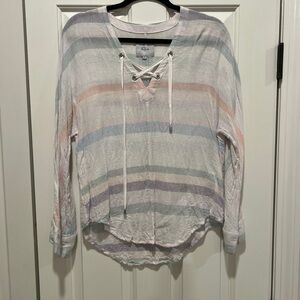 Rails Pastel Striped Lace-Up Blouse